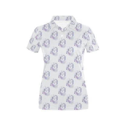 Wolf with Flower Print Design Women's Polo Shirt