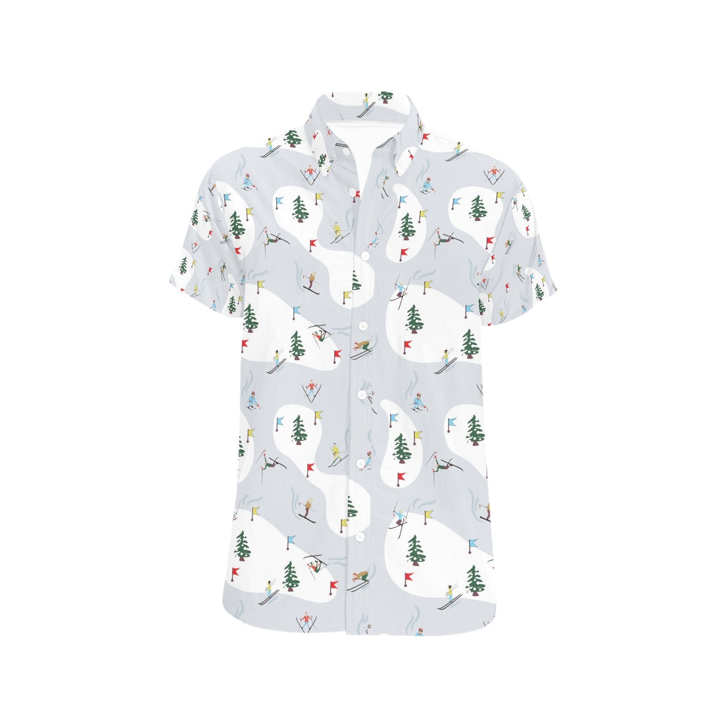Ski Print Design LKS305 Men Short Sleeve Button Up Shirt