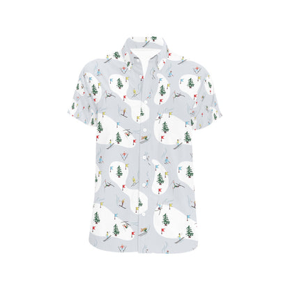 Ski Print Design LKS305 Men Short Sleeve Button Up Shirt