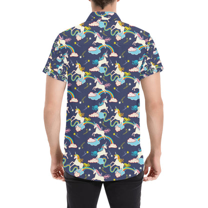 Unicorn Print Design LKS304 Men Short Sleeve Button Up Shirt