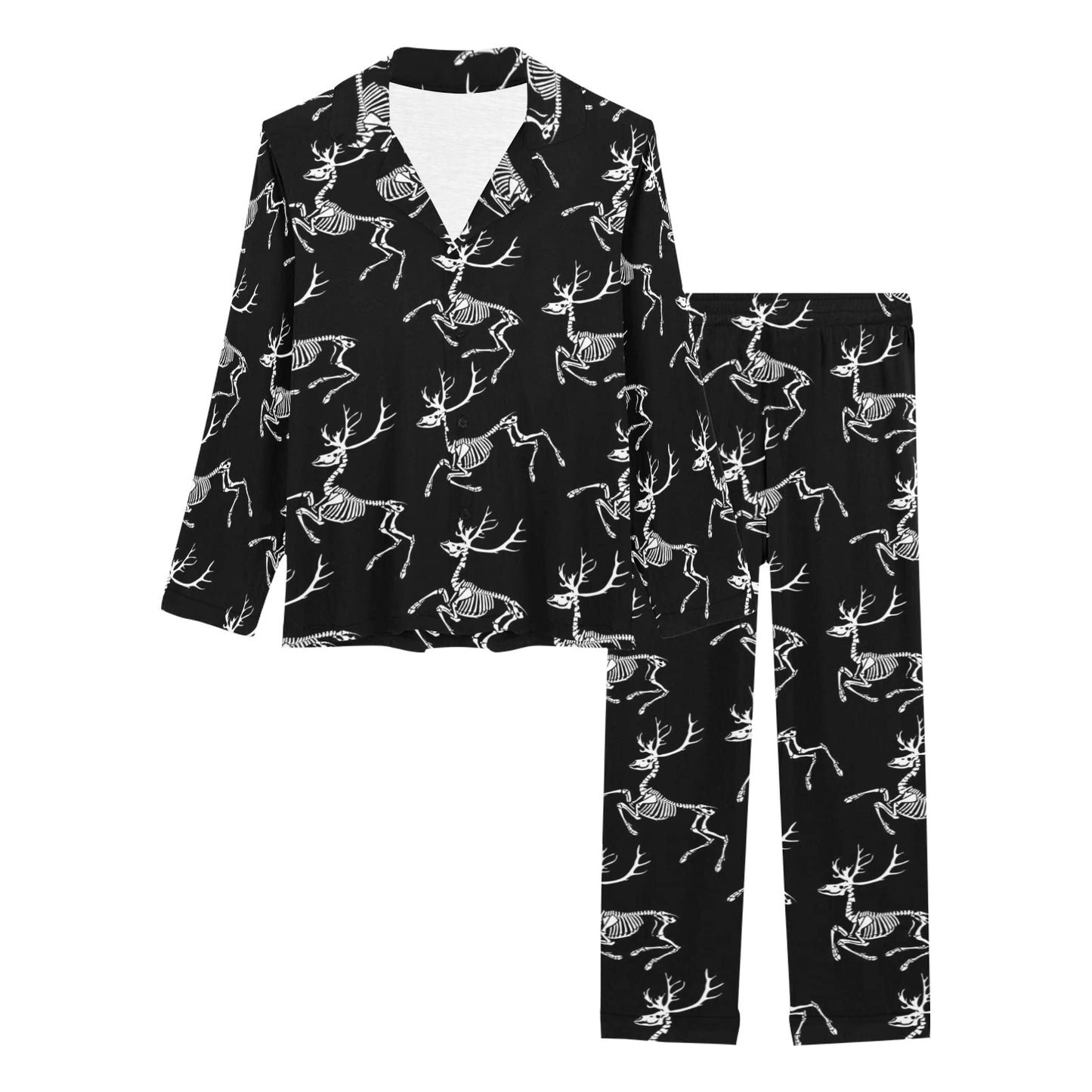 Deer Skeleton Print Pattern Women's Long Pajama Set