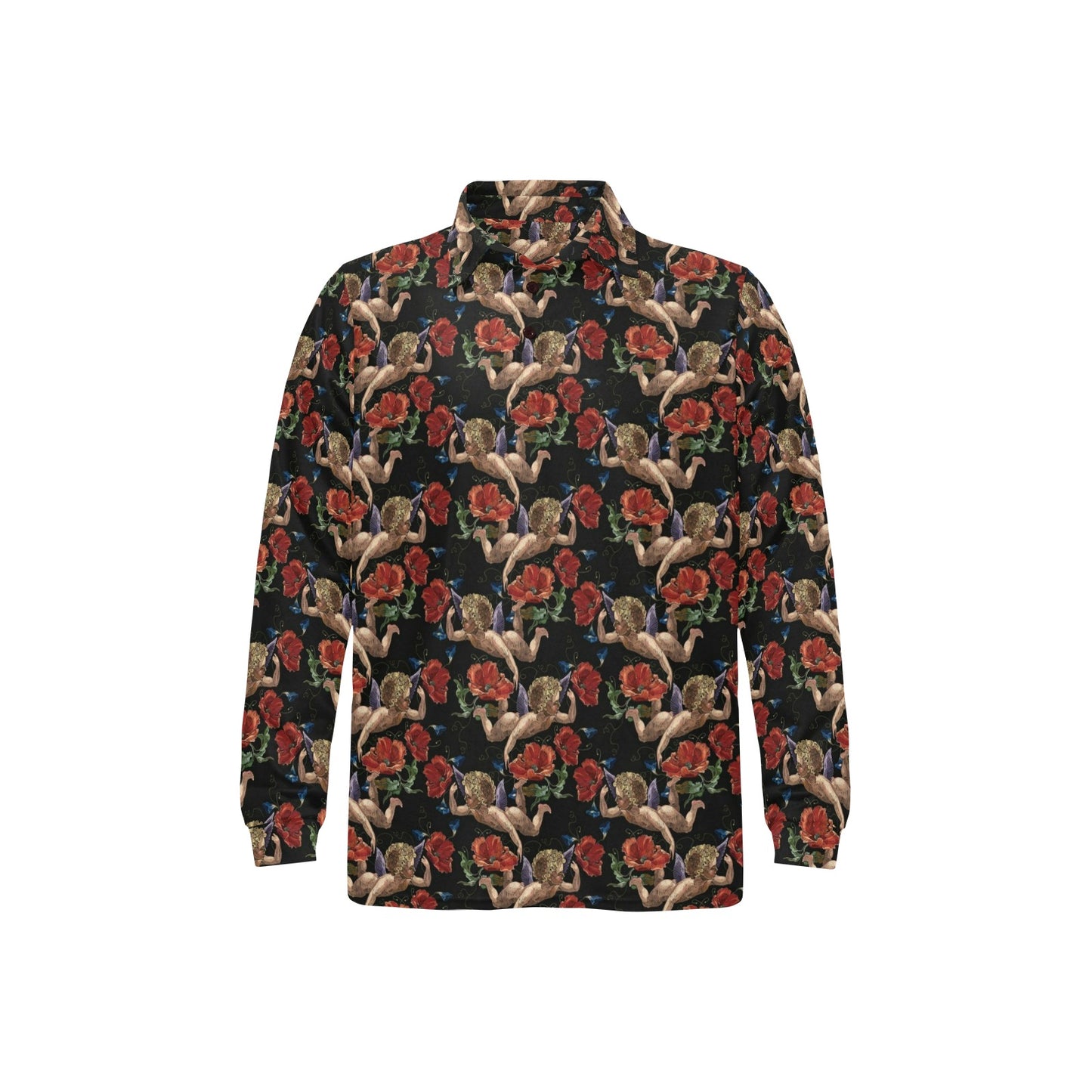 Cupid Pattern Print Design 05 Long Sleeve Polo Shirt For Men's