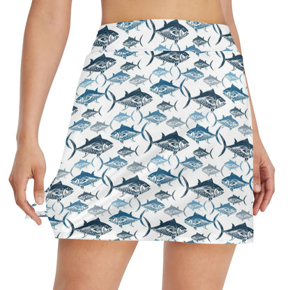 Tuna Fish Print Design LKS303 17" Golf & Pickleball Skort with Pockets