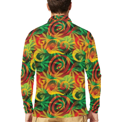 Rastafarian Pattern Print Design A01 Long Sleeve Polo Shirt For Men's
