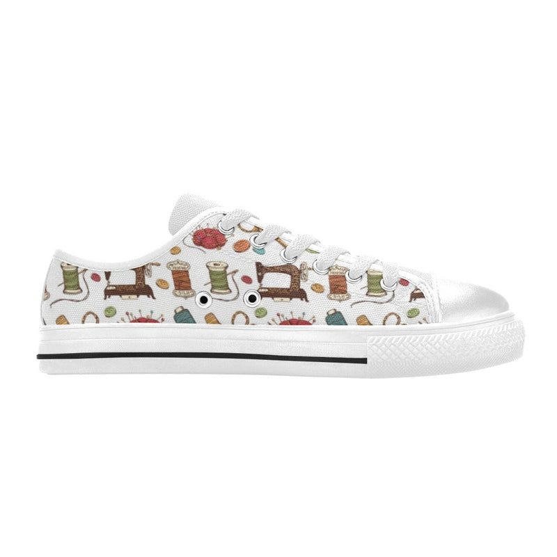 Sewing Equipment Print Design LKS304 Women's White Low Top Shoes