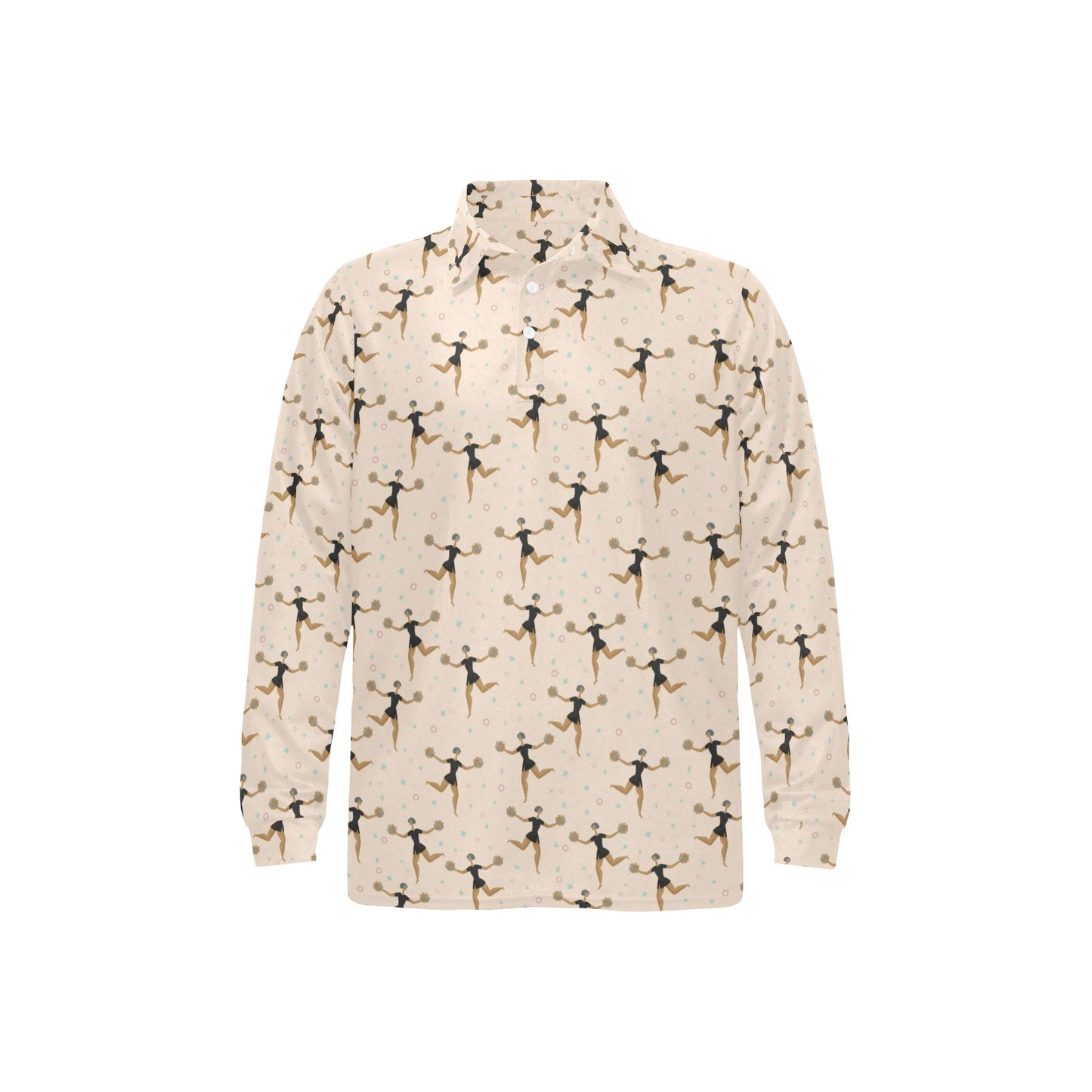 Cheerleader Pattern Print Design 03 Long Sleeve Polo Shirt For Men's