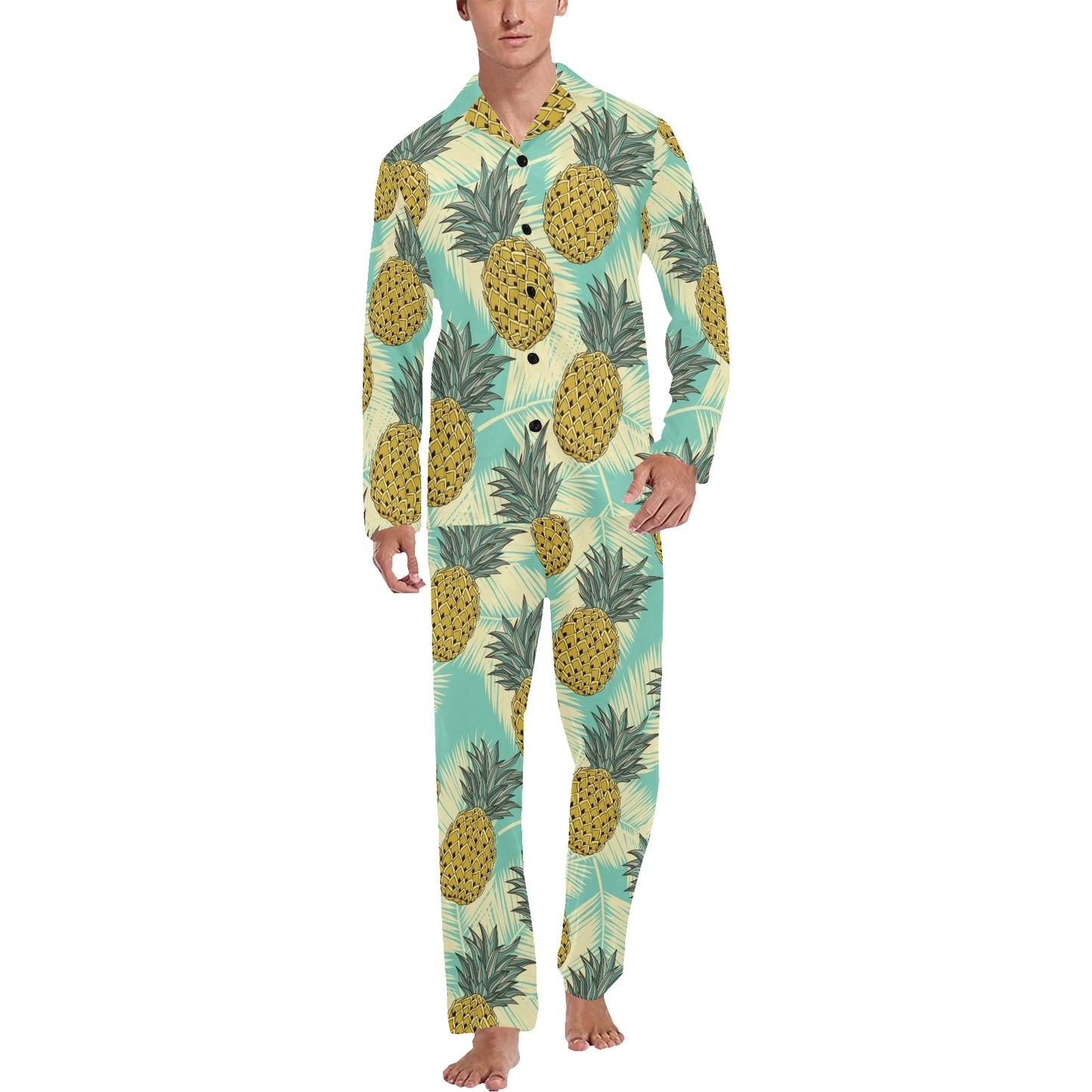 Pineapple Pattern Print Design PP03 Men's Long Pajama Set