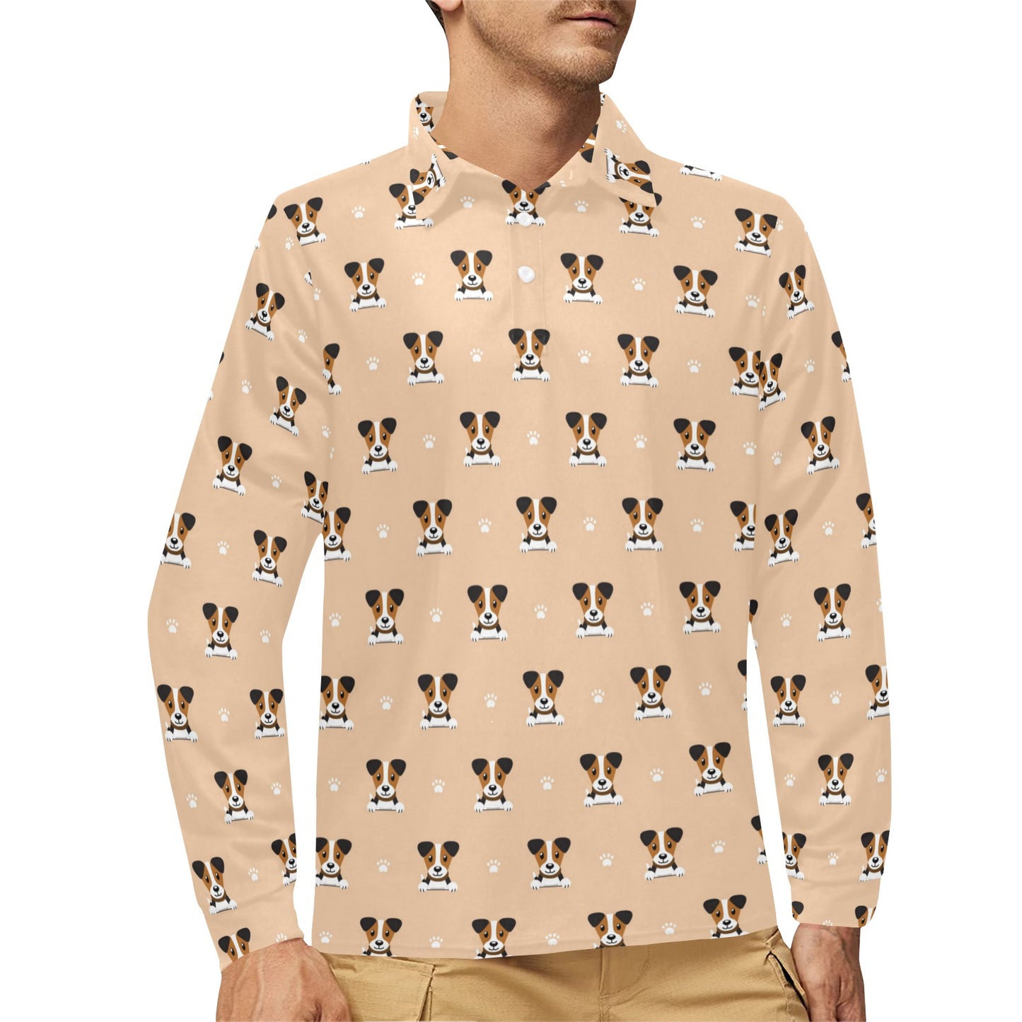 Russell Terriers Print Design LKS3011 Long Sleeve Polo Shirt For Men's
