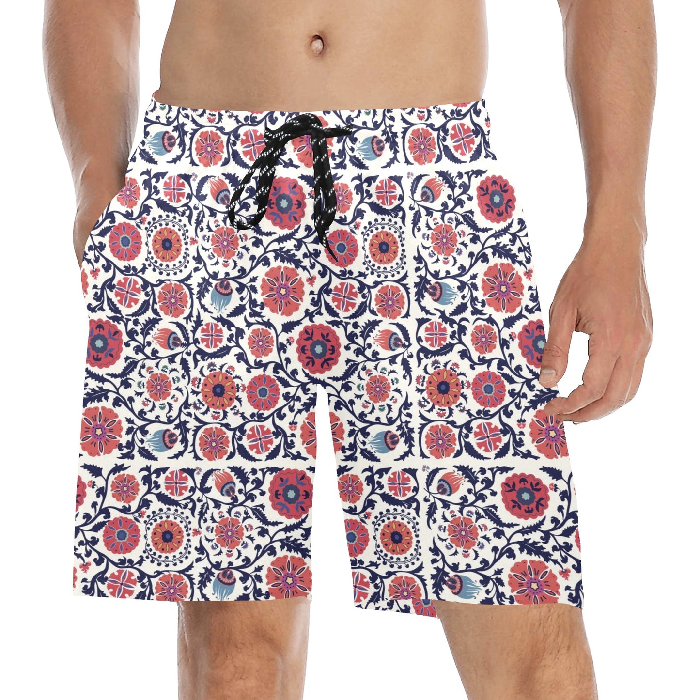 Suzani Print Design LKS304 Men's Swim Trunks Beach Shorts