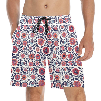 Suzani Print Design LKS304 Men's Swim Trunks Beach Shorts