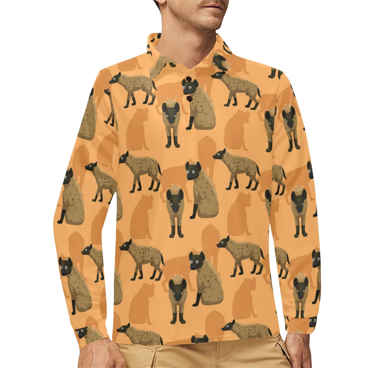 Hyena Pattern Print Design 01 Long Sleeve Polo Shirt For Men's