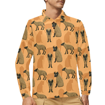 Hyena Pattern Print Design 01 Long Sleeve Polo Shirt For Men's