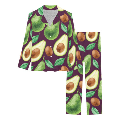 Avocado Pattern Print Design AC08 Women's Long Pajama Set