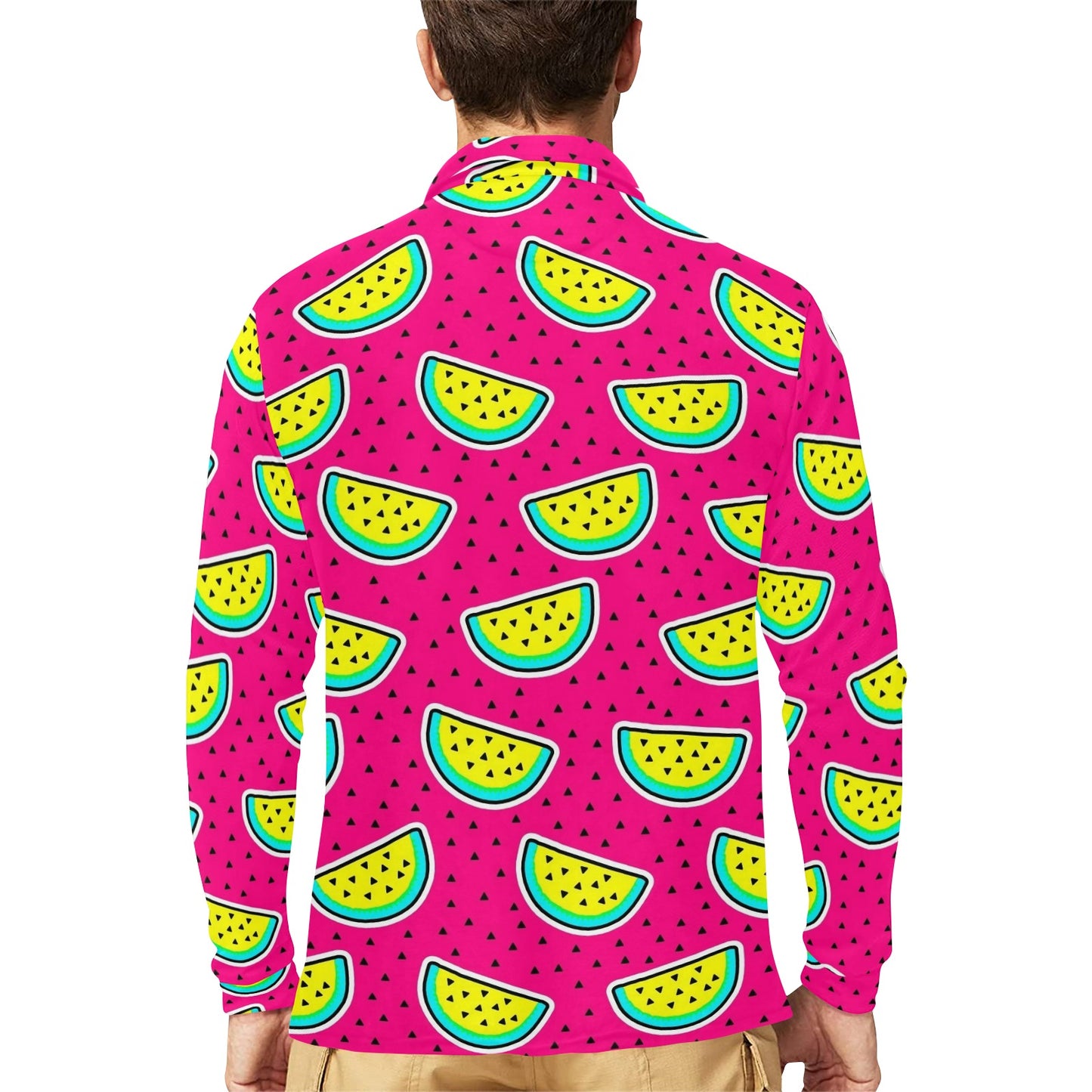 Watermelon Pattern Print Design WM04 Long Sleeve Polo Shirt For Men's