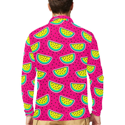 Watermelon Pattern Print Design WM04 Long Sleeve Polo Shirt For Men's
