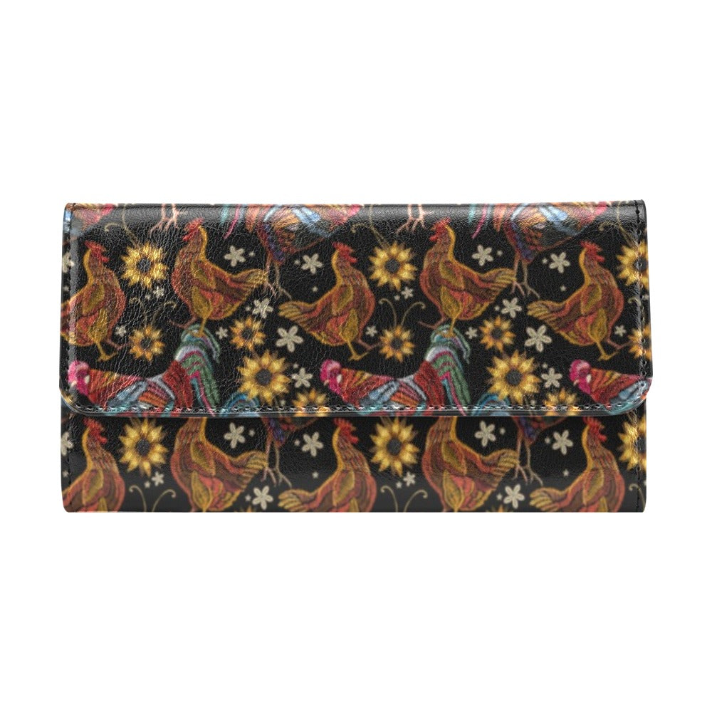 Chicken Embroidery Style Women's Trifold Wallet
