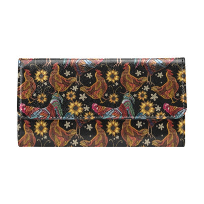 Chicken Embroidery Style Women's Trifold Wallet