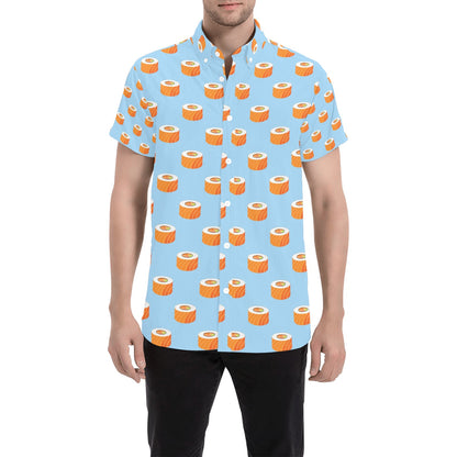 Salmon Sushi Print Design LKS307 Men Short Sleeve Button Up Shirt