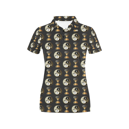 Yin Yang Skull Themed Design Print Women's Polo Shirt