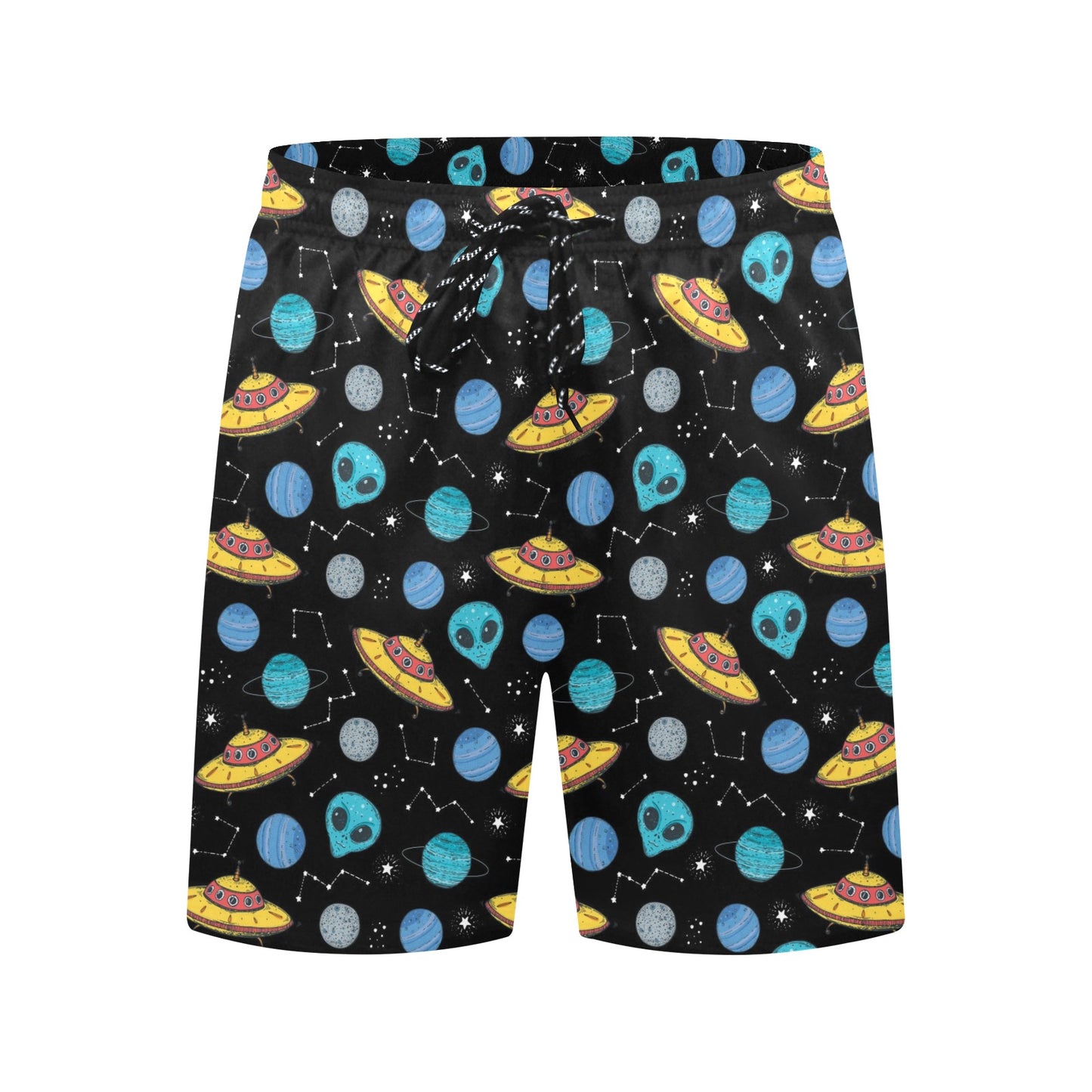 UFO Alien Print Design LKS306 Men's Swim Trunks Beach Shorts
