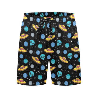 UFO Alien Print Design LKS306 Men's Swim Trunks Beach Shorts