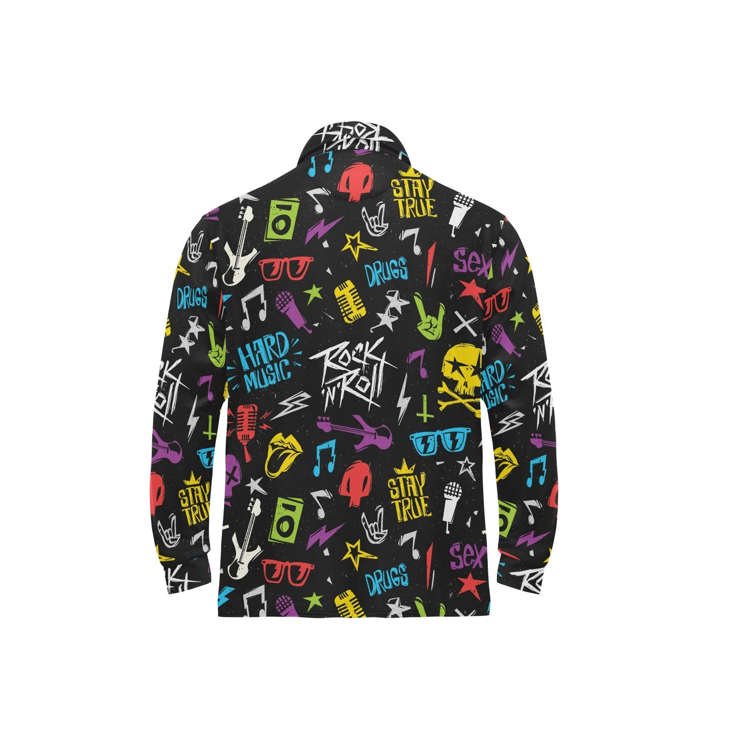 Rock and Roll Pattern Print Design A02 Long Sleeve Polo Shirt For Men's