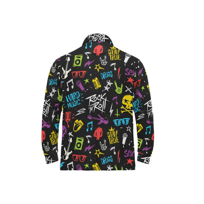 Rock and Roll Pattern Print Design A02 Long Sleeve Polo Shirt For Men's