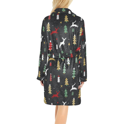 Christmas Tree Deer Style Pattern Print Design 03 Women's Fleece Robe