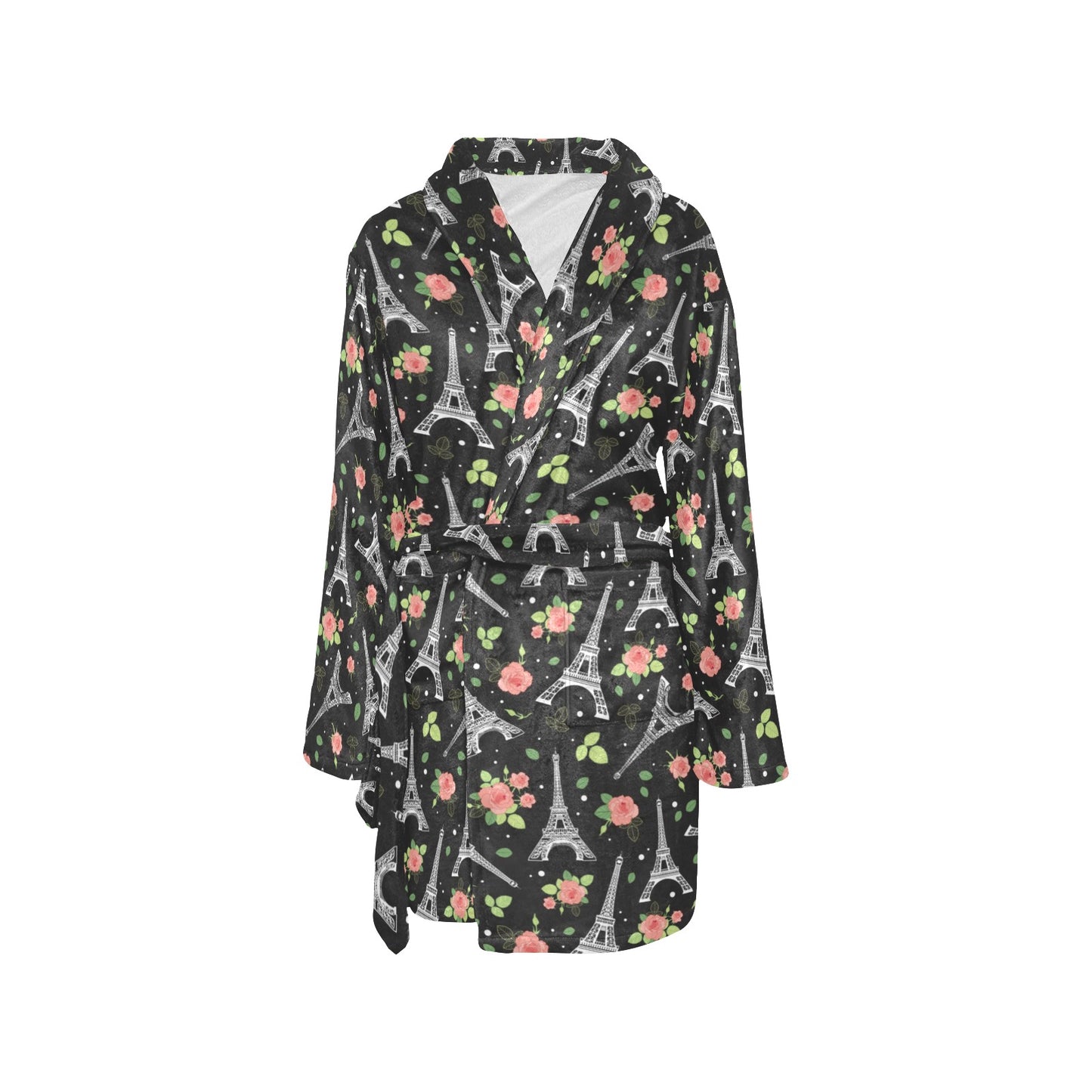Eiffel Tower Rose Print Women's Fleece Robe