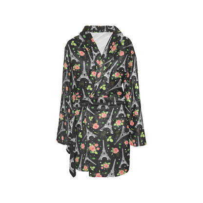 Eiffel Tower Rose Print Women's Fleece Robe