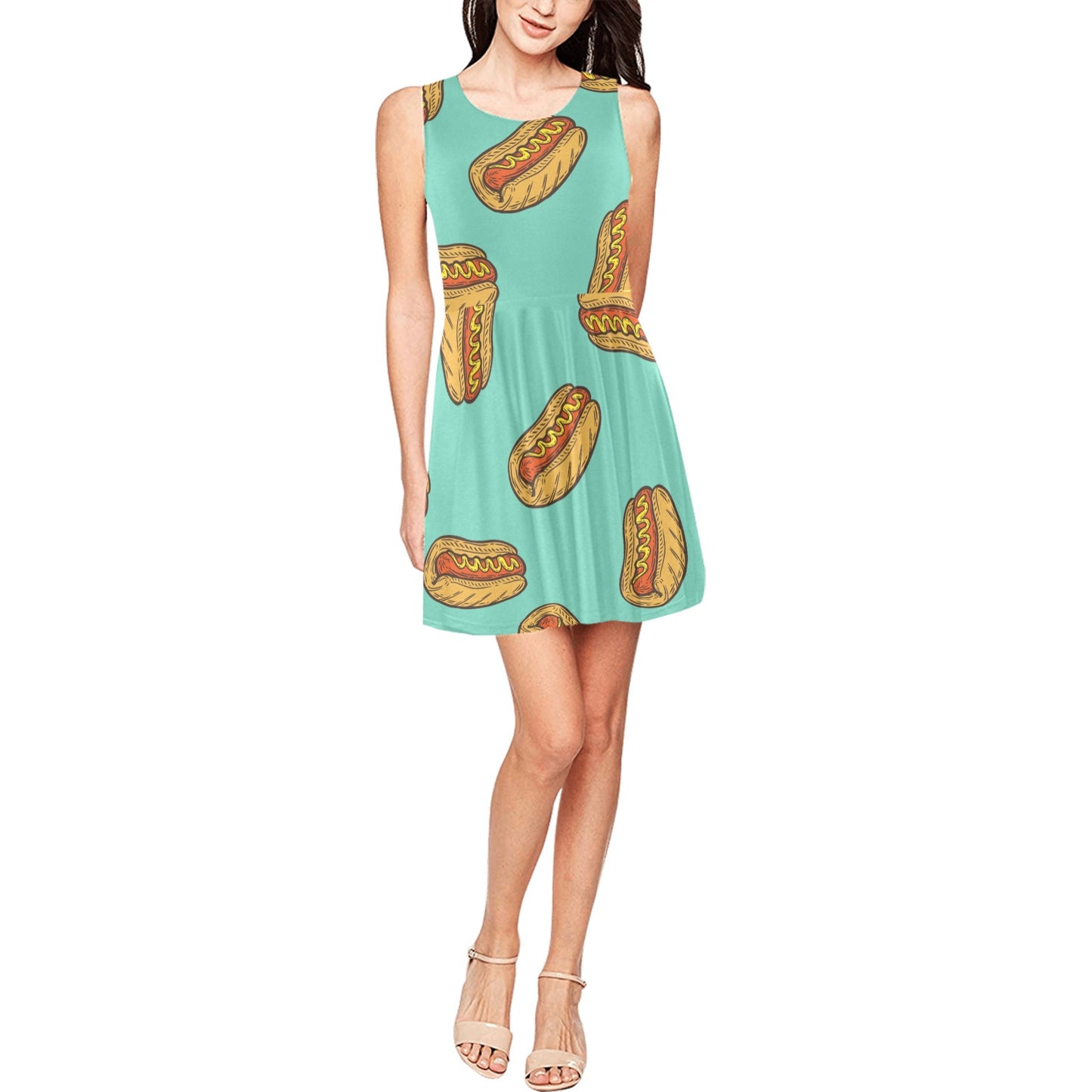 Hot Dog Pattern Print Design 04 Sleeveless Dress