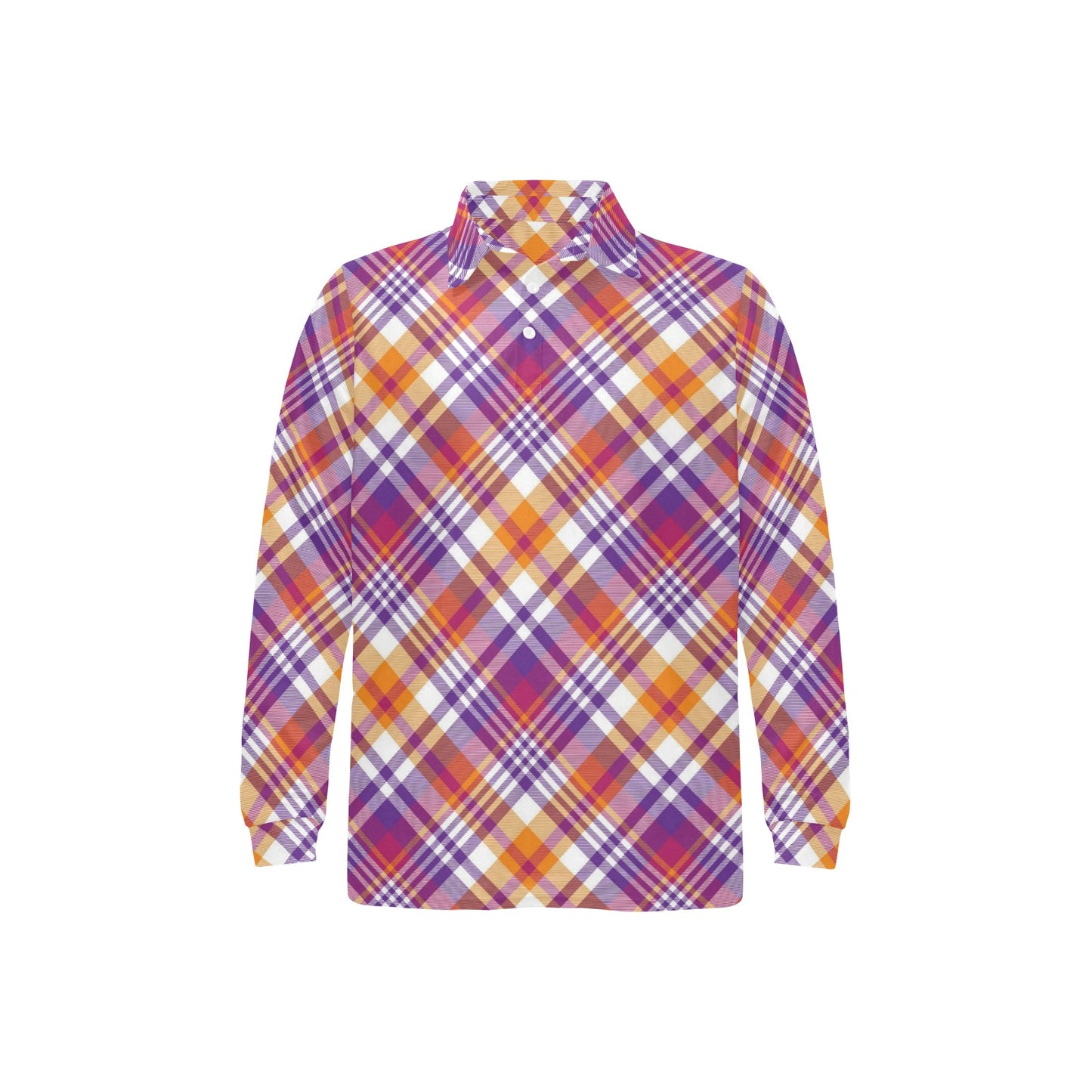 Madras Pattern Print Design 02 Long Sleeve Polo Shirt For Men's
