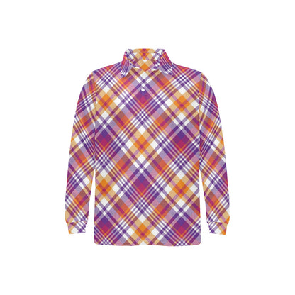 Madras Pattern Print Design 02 Long Sleeve Polo Shirt For Men's