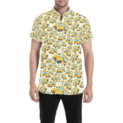 School Bus Print Design LKS301 Men Short Sleeve Button Up Shirt