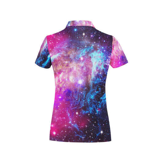 Galaxy Night Purple Space Print Women's Polo Shirt
