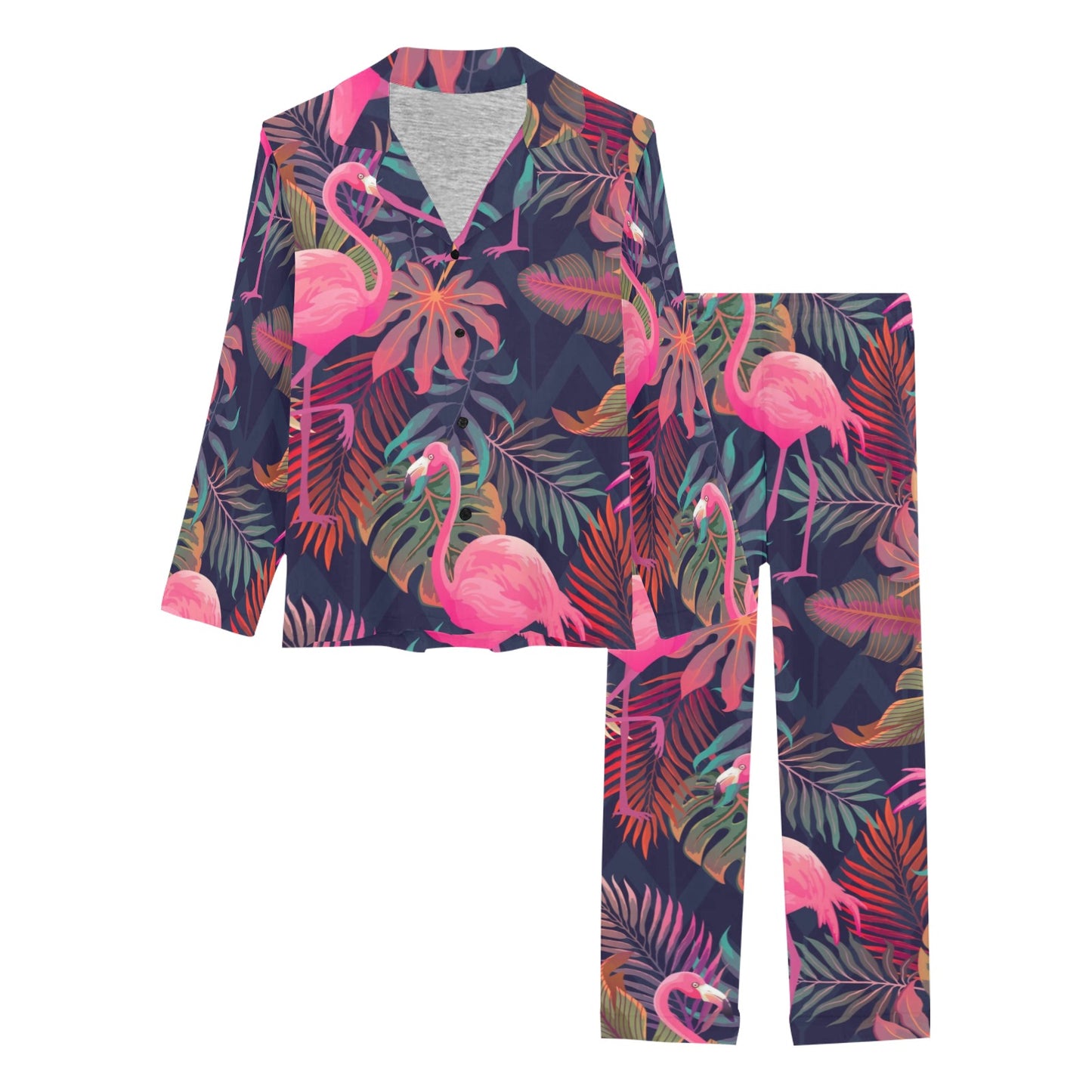 Flamingo Tropical Pattern Women's Long Pajama Set