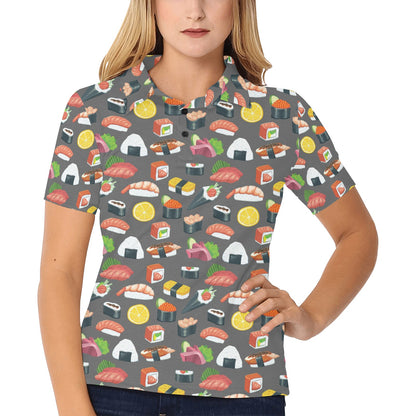 Sushi Pattern Print Women's Polo Shirt