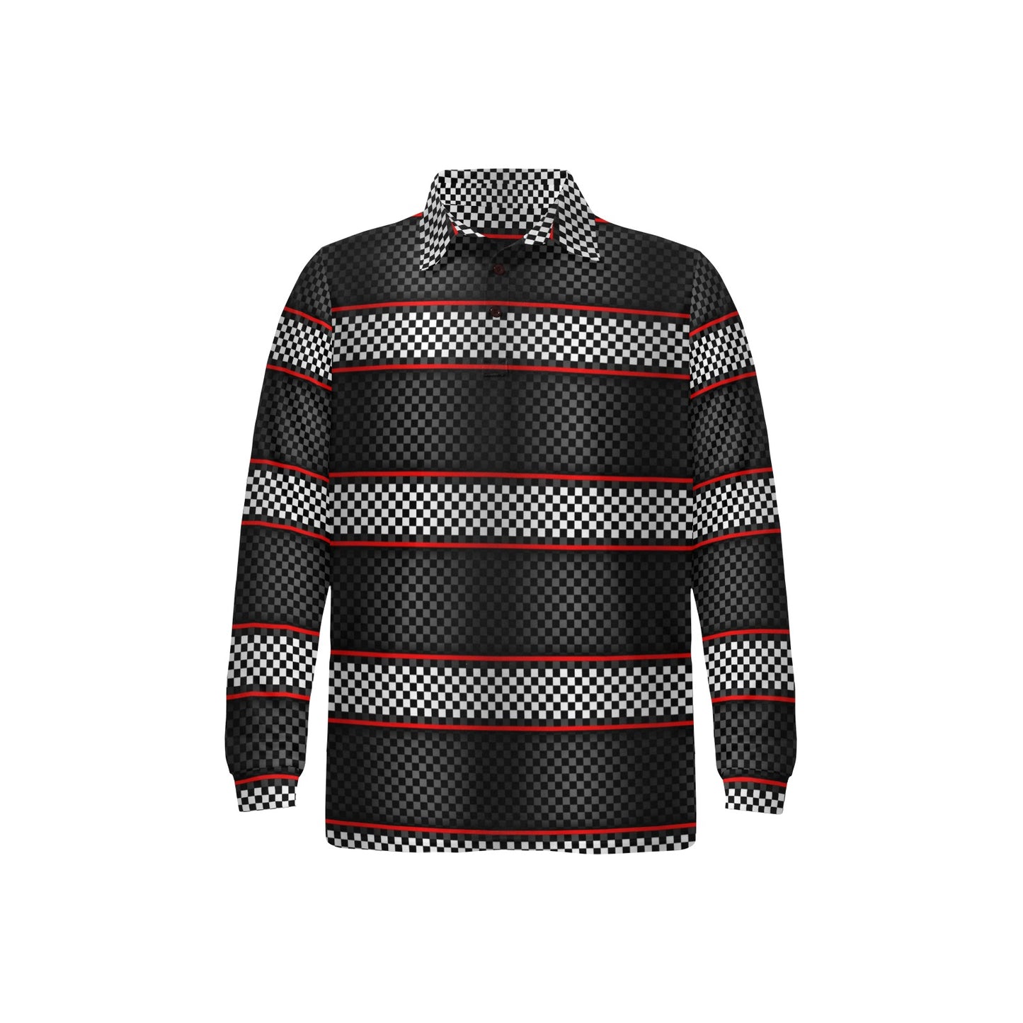 Checkered Flag Red Line Style Long Sleeve Polo Shirt For Men's