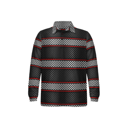 Checkered Flag Red Line Style Long Sleeve Polo Shirt For Men's