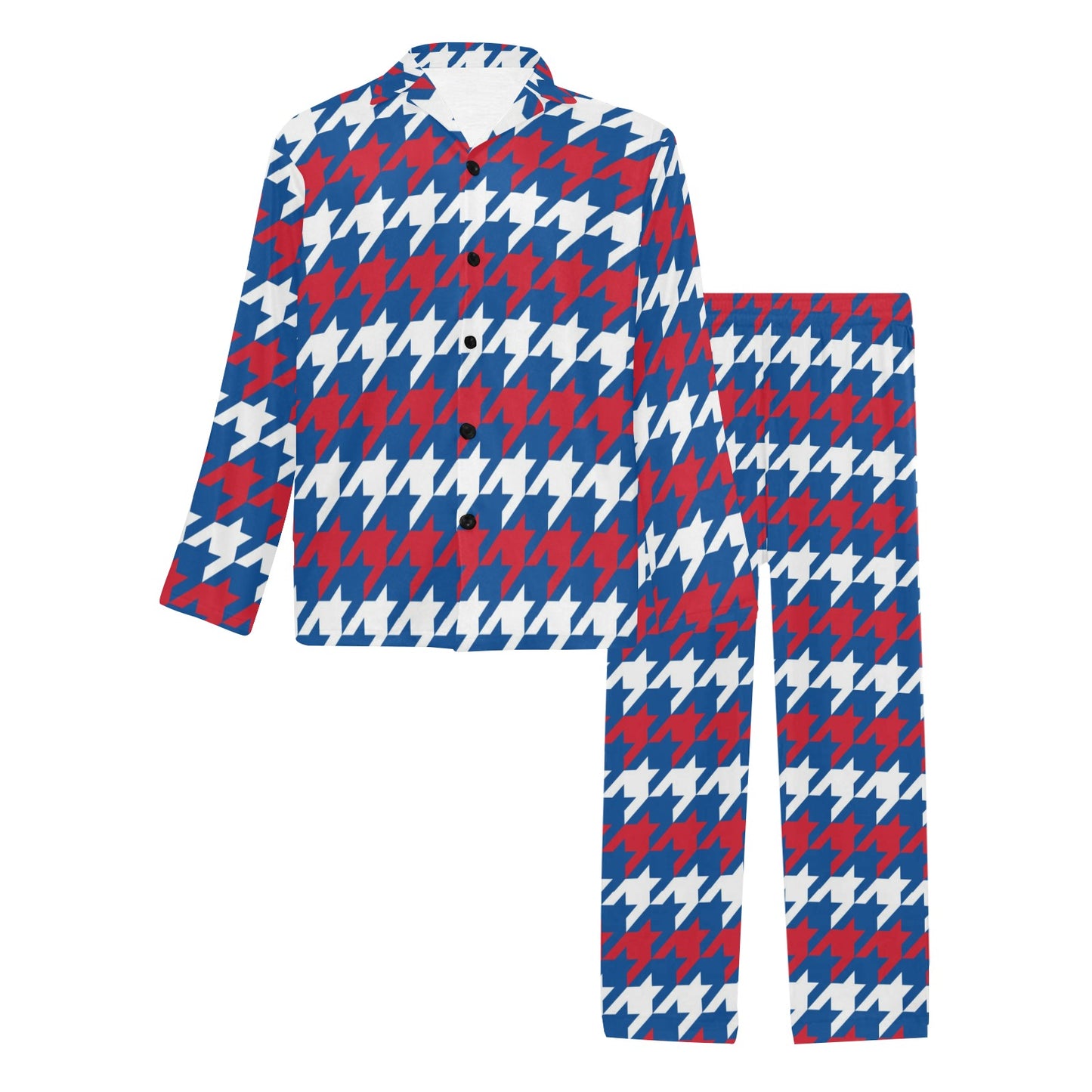 Patriotic Houndstooth Pattern Print Design A02 Men's Long Pajama Set