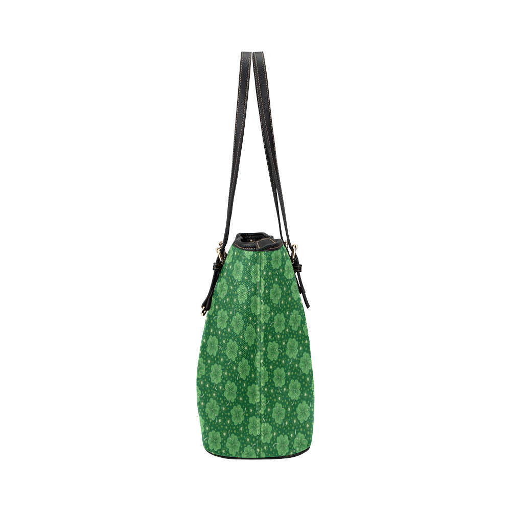 Shamrock Design Print Leather Tote Bag