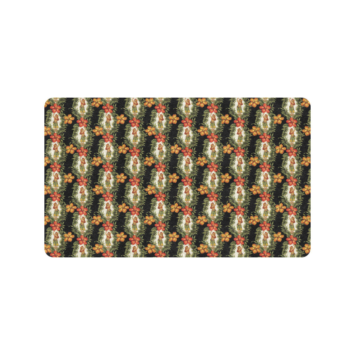 Hawaiian Flower Hula Hibiscus Print Rubber Doormat
