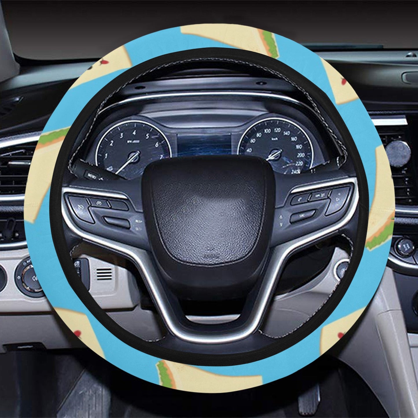 Sandwich Emoji Print Design LKS305 Steering Wheel Cover with Elastic Edge