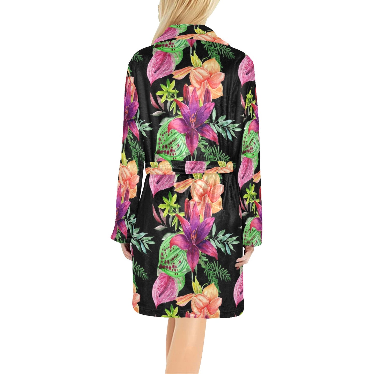 Amaryllis Pattern Print Design AL09 Women's Fleece Robe
