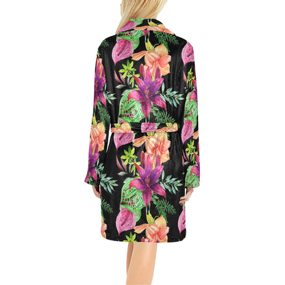 Amaryllis Pattern Print Design AL09 Women's Fleece Robe