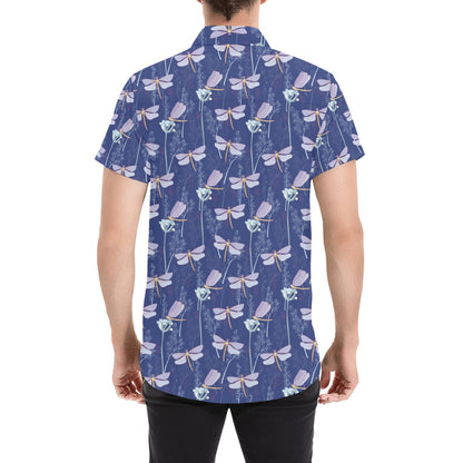 Dragonfly Print Design LKS401 Men Short Sleeve Button Up Shirt