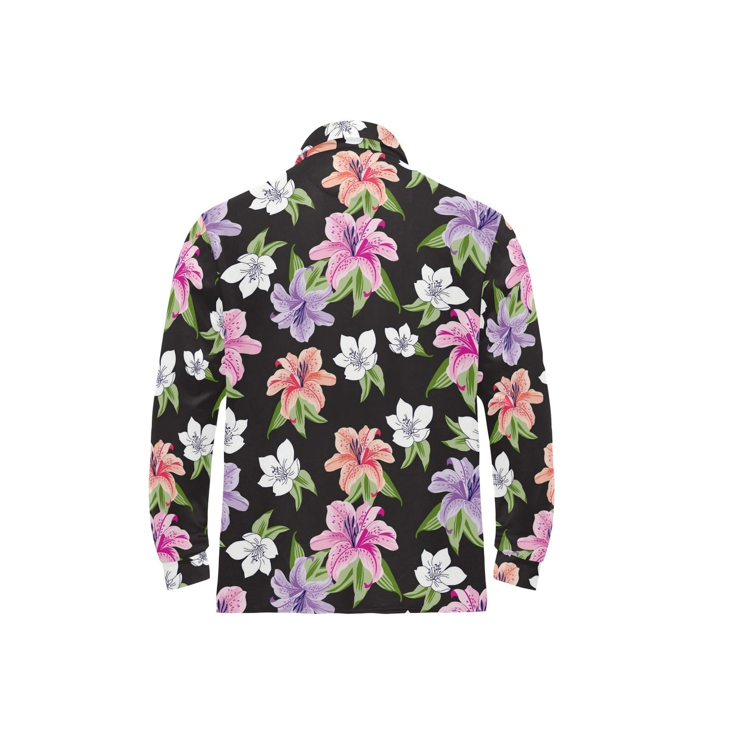 Lily Pattern Print Design LY02 Long Sleeve Polo Shirt For Men's