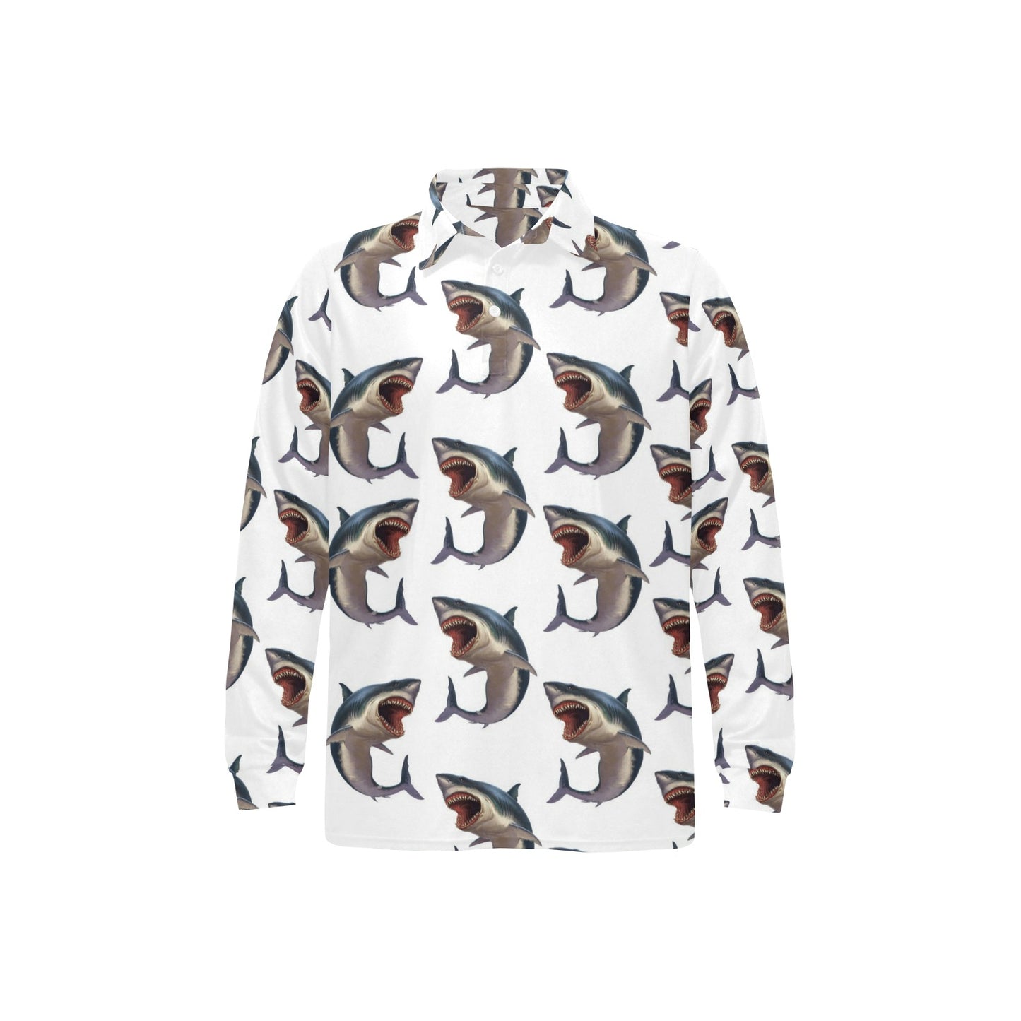 Great White Shark Pattern Print Design 03 Long Sleeve Polo Shirt For Men's