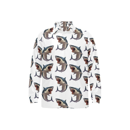 Great White Shark Pattern Print Design 03 Long Sleeve Polo Shirt For Men's