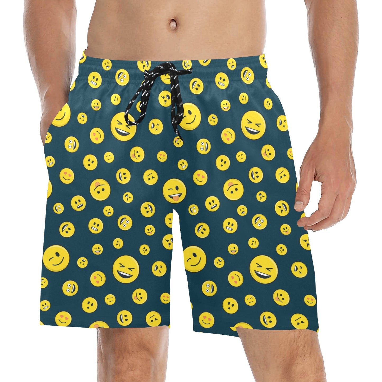 Smiley Face Emoji Print Design LKS301 Men's Swim Trunks Beach Shorts